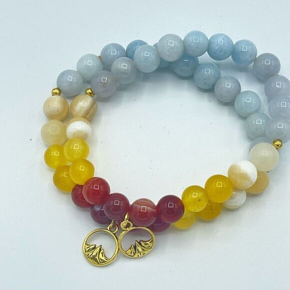 Mountain wave carnelian yellow agate honey calcite aquamarine beaded stretch bra - Picture 10 of 13